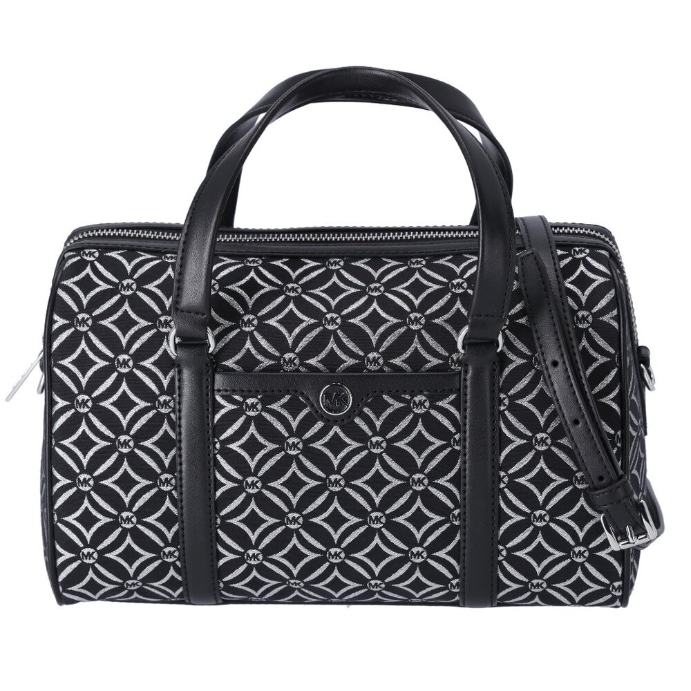 Michael Kors Jet Set Medium Duffle Bag Black Silver Logo Silver Metallic